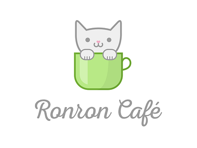 Ronron Café cafe cat coffee cup cute green heart identity kitten logo sketch