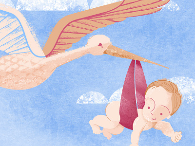 This is How a Baby is Born. Right? announcement baby design fun graphic illustration lettering midcentury personal project sky stork