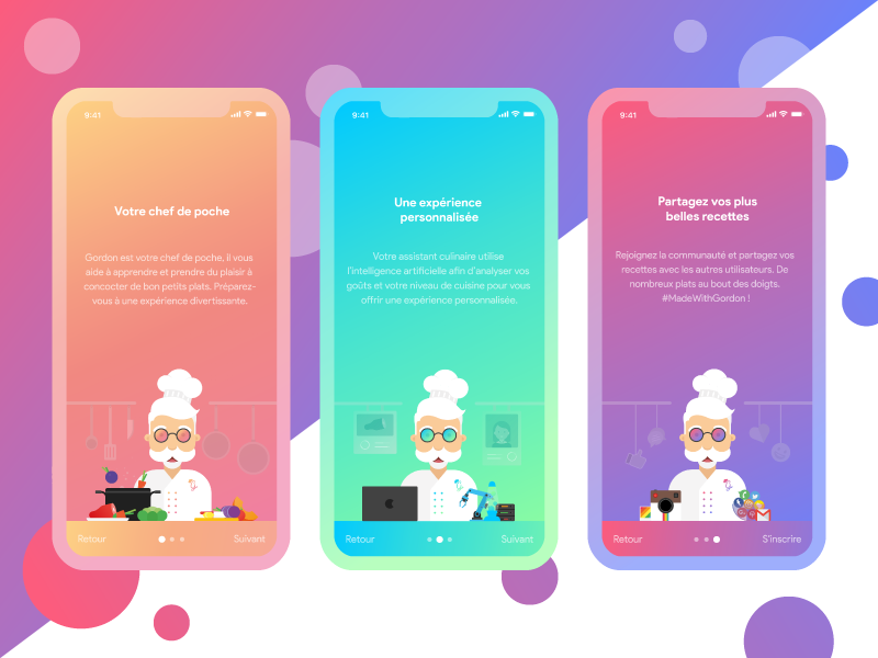Gordon - Onboarding cook cooking gradient adobexd ux onboarding illustration design app