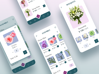 Flower buying Mobile App bouquet design figma flowers flowershop green mobile mobile app mobile design pink white
