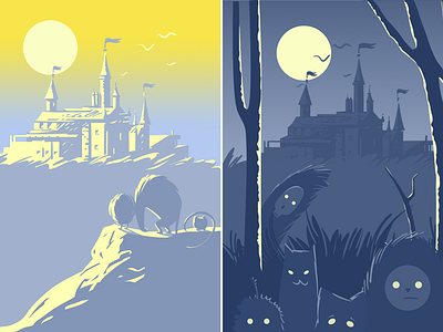 Charmed app comics app castle dark game illustration ios ipad magic monster moon sunrise wood