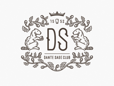 Dante Sage Club's logo acorn beaver heraldic logo logotype