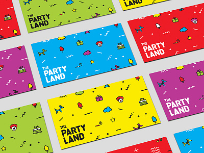 The Party Land Business Cards balloon brand branding colors confetti identity logo party