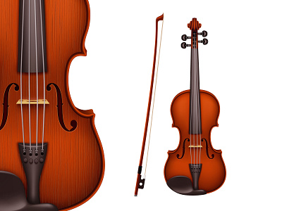 Realistic vector detailed violin with fiddlestick adobe illustrator gradient mesh illustration illustrator instrument musical realistic stringed vector viola violin