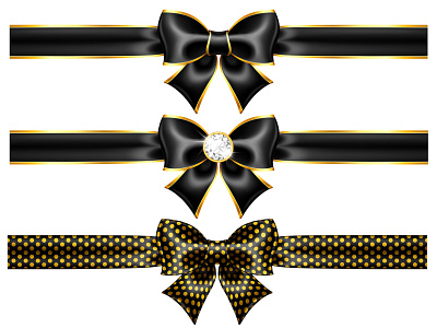 Realistic black bows with gold adobe illustrator black bow decor design diamond gem gold gradient mesh illustration illustrator mesh realistic ribbon vector