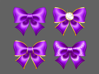 Realistic purple bows with golden border