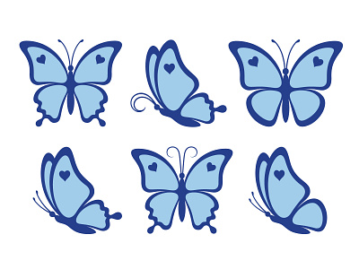 Collection of blue butterflies adobe illustrator beautiful blue butterfly decor design heart icon illustration illustrator logo symbol vector