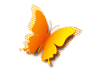 Paper yellow realistic butterfly with vector shadow