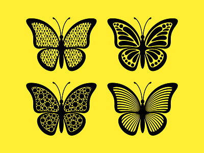 Outlines of creative butterflies with different wings adobe illustrator black butterfly contour decor graphic design icon illustration illustrator insect logo outline trendy vector yellow