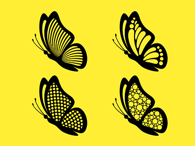 Contours of side view butterflies with creative wings adobe illustrator black butterfly contour decor design icon illustration insect logo outline side view silhouette stylish trendy vector yellow