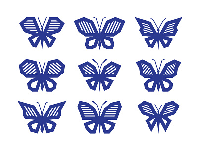 Contours of polygonal striped butterflies icons