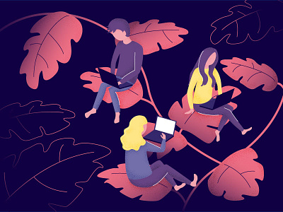 Branched Out 7ninjas illustration leaves people remote work vector