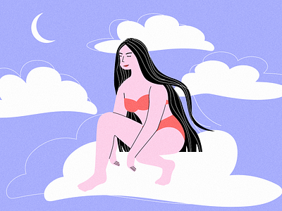 In the clouds ☁️ character design design girl girl illustration illustration moon sky texture vector vector illustration woman