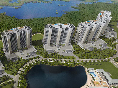 3D Rendering Overlay Aerial Drone Photo 3d aerial architecture case study drone luxury towers rendering visualization