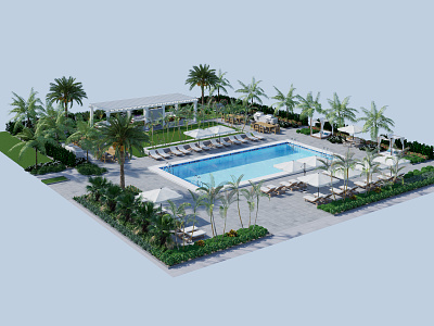 3D Floor Plan 3/4 View (Alister Boca Raton) 34 view 3d architecture community floorplan pool rendering resort