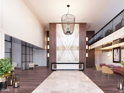 Lobby 3D Rendering (Huntley on Park Avenue) 3d architecture interior lobby rendering rendering vs photo