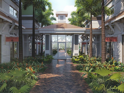 Entrance to Resort 3d architecture exterior florida rendering resort visualization