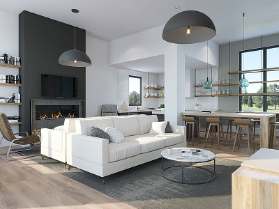 Kitchen and Living Room 3D Rendering 3d architecture beaverton oregon portland rendering