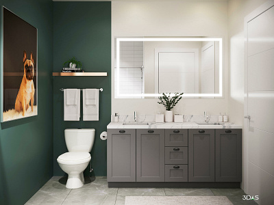 Bathroom 3D Rendering (with dog artwork) : Elan Halycon