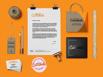 Brand Identity for Heidaway Caramels brand identity business business cards letterhead product tags stamp stickers