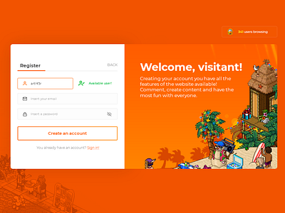 A Habbo fansite registration dashboard ui design habbo layout redesign register form register page ui