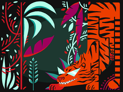 On the Prowl design flat illustration jungle orange tiger vibrant