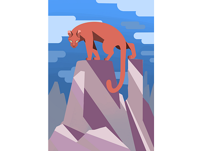 The Mountain Lion animal big cat cat clouds design flat graphic illustration landscape line mountain rock scenery