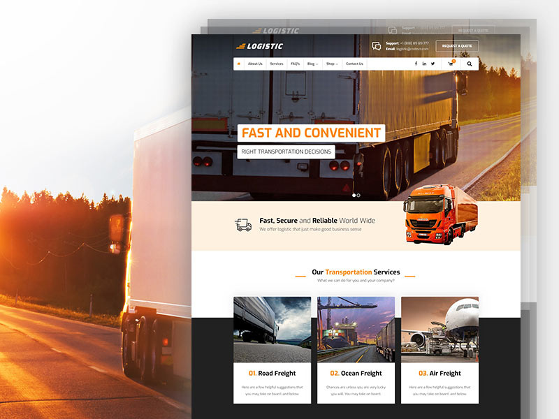 Logistic Transportation modern truck road layout template ui wordpress transportation logistic