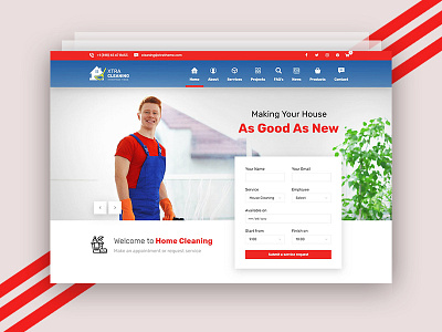 Cleaning home page intro business clean cleaning design layout service shop theme ui ux web wordpress xtra