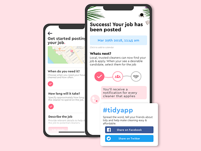 Creating a job - Tidy cleaning facebook ios iphone journey login media menu popup social tidy ui