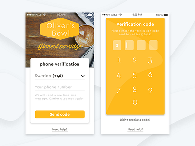 Loyalty app - Porridge café app cafe interaction interface login loyalty phone screen ui ux verification