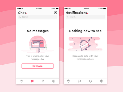 Empty States - PINK empty explore icon layout messages no phone state sun tab ui ux