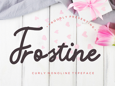 Frostine Curly Monoline Typeface branding brush calligraphy handwriting handwritten logo quotes script signature typography