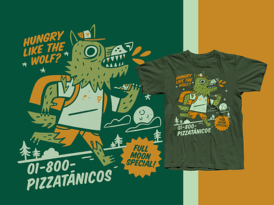 Hungry like the wolf - green character design graphic tee halloween illustration pizza spooky streetwear tee graphics werewolf