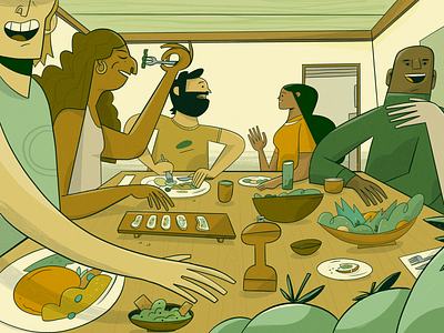 who's at the table? character design clean food friday fun illustration newsletter share vegan