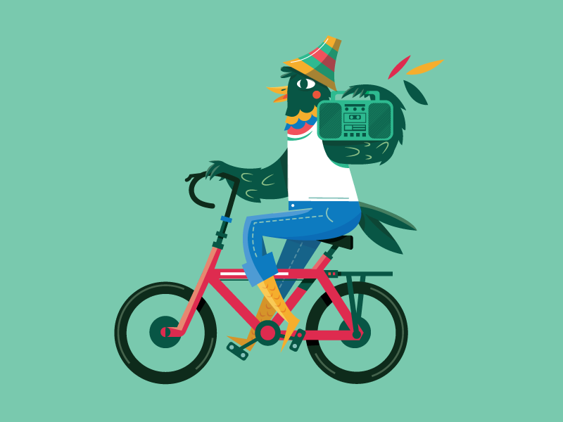 La Vida es Mejor en Bici rodante ride panamerican latin latino boombox bicycle bike bird character design