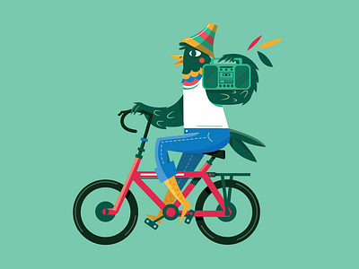 La Vida es Mejor en Bici bicycle bike bird boombox character design latin latino panamerican ride rodante