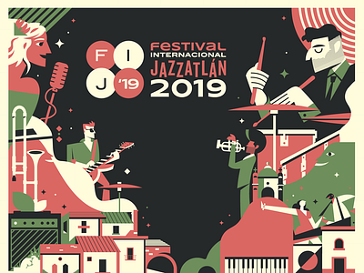 International Jazzatlan festival poster character design festival branding gig poster illustration jazz vector