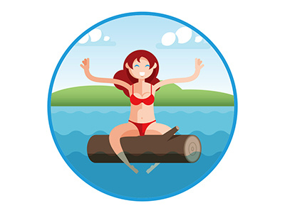 Summer Girl design flat girl infographic sea summer swim water wood