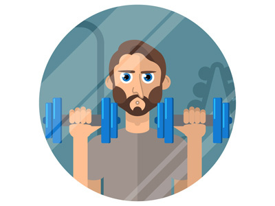 Fitness caracter face fitness flat design illustration jim vector