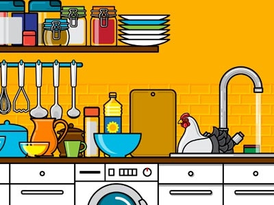 Kitchen 2d interior kitchen kitchenware tools vector