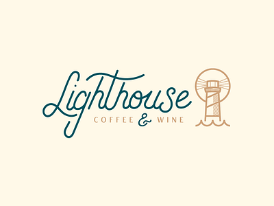Lighthouse Coffee & Wine branding hand drawn illustration lettering logo logotype script