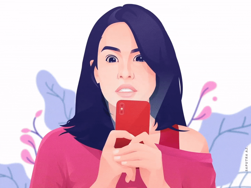 Maudy Ayunda Animated lllustration 2d animation ayunda character college face flat illustration maudy motion phone portrait self vector