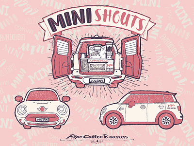 MINI Shouts adobe illustrator cafe car children coffee espresso machine flyer design illustration lettering line mini clubman miniature pink vector vintage