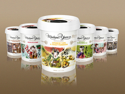 Madame Yuzu Rebranding 2019 animate brand identity branding character comic geisha hand drawn ice cream ice cream tub illustration japanese japanese culture japanese style oriental package premium sorbet storytelling watercolor