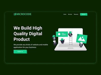 microcode digital agency landing page hero section illustraion landing page material ui modern simple typogaphy web web deisgn website