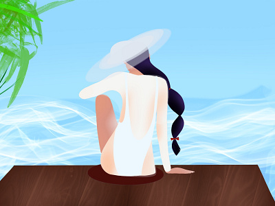 Beach and chill artist digitalart dribbleartist girl hairbraid illustration procreate sea sunbathing swimsuit