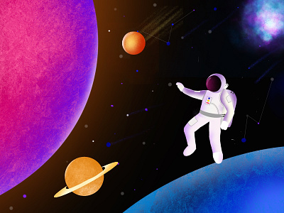Space astronaut branding colors digital illustration digitalart dribbble best shot dribbleartist earth illustration planets procreate saturn stars