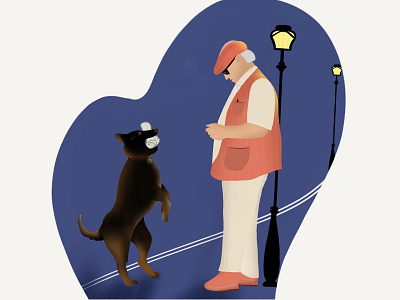 Some heroes have 4 paws and fur colors design detective digital painting digitalart dog illustration dogs dribbble dribbble best shot dribbleartist illustration ilovedribbble messeng oldman procreate streetlamp