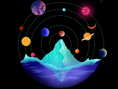 Lost in space colors design digital illustration digitalart dribbble dribbble best shot dribbleartist illustration ilovedribbble mountains procreate space universe waterfall